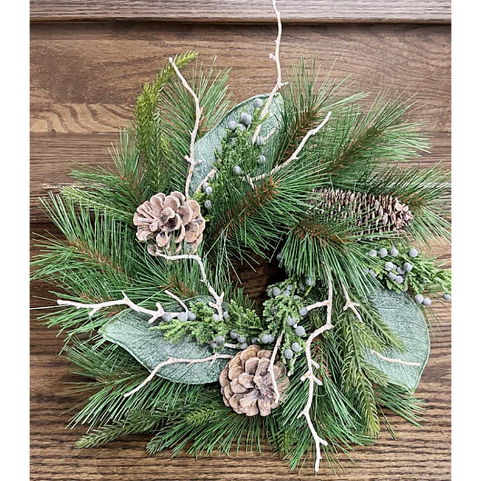 Candle Ring-Mixed Pine and Magnolia With Pine Cones And Twigs