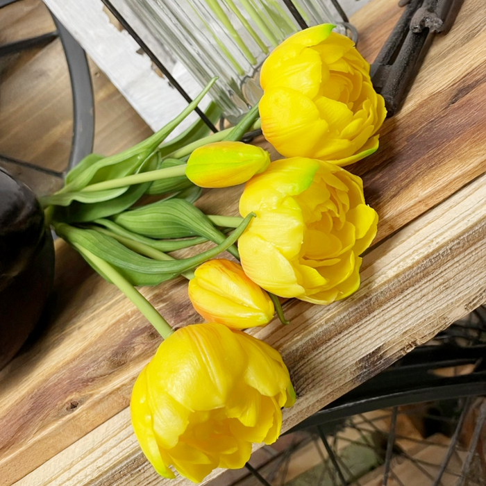18" Fresh Touch Double Peony Tulip Bundle - Yellow