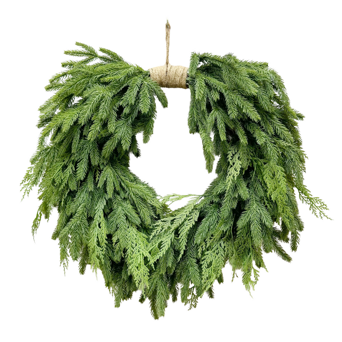 12" Fresh Touch Spruce and Cedar Heart Shaped Wreath