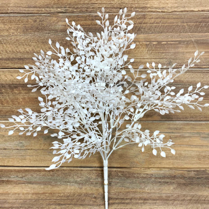 16" Artificial White Mini Leaves Bush