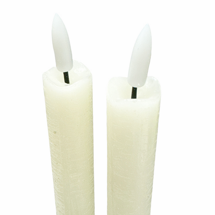 2 PK - 9 Inch LED Ivory 3D Flame Tapers With Timer and Remote