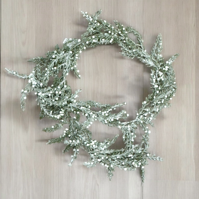 6' Frosted Cedar and Cream Berries Garland