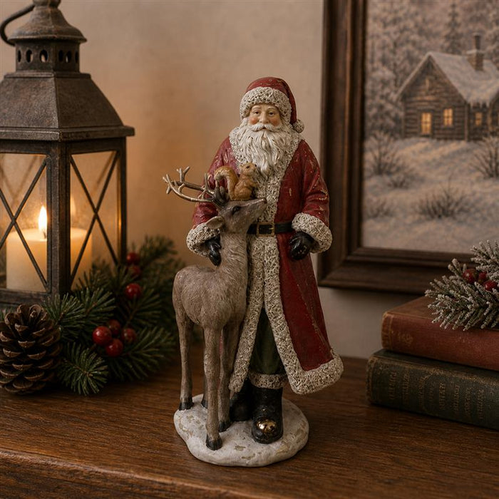 Santa with Deer Statue