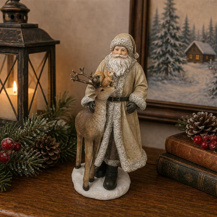 Santa with Deer Statue