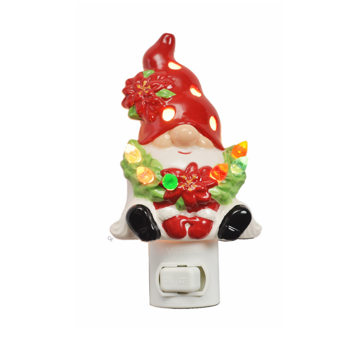 Holiday Gnome With Wreath Night Light