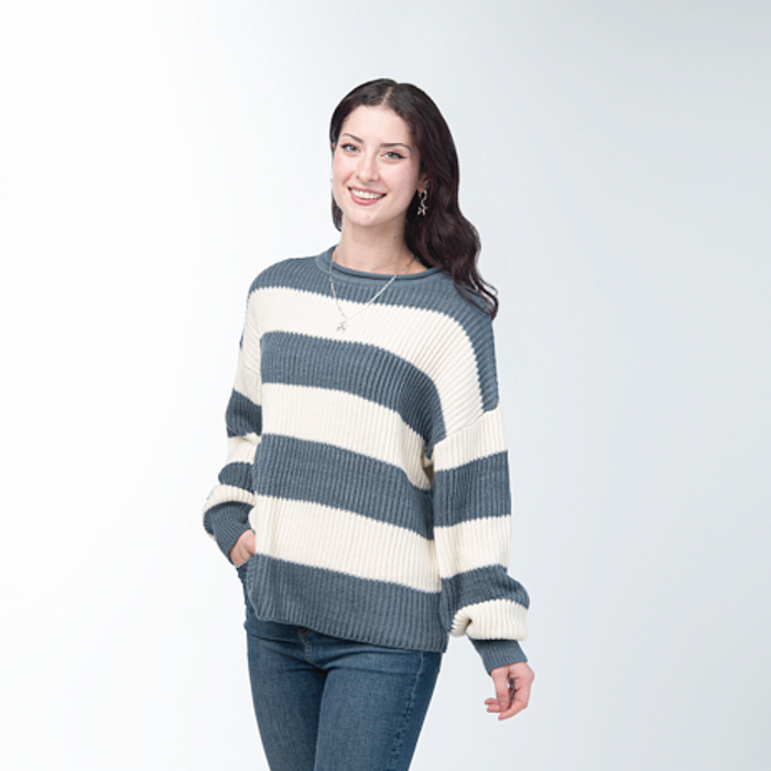 Multicoloured Striped Sweater - Denim/White