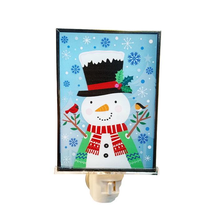 Glass Snowman with Birds Night Light