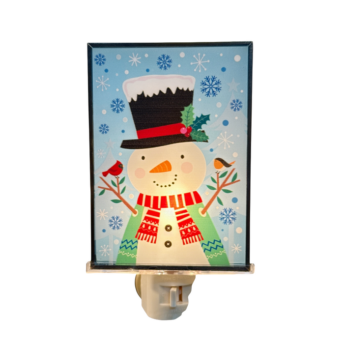 Glass Snowman with Birds Night Light
