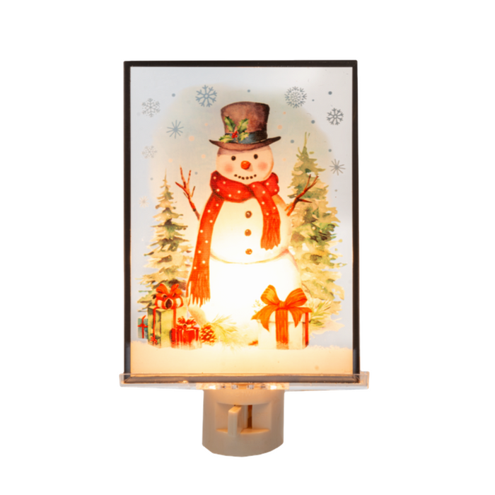 Glass Snowman Winter Scene Night Light