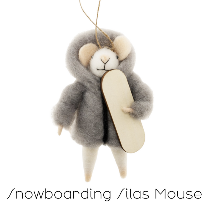 Felt Mouse Ornament - Snowboarding Silas Mouse