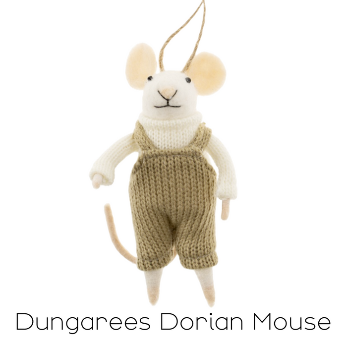 Felt Mouse Ornament - Dungarees Dorian Mouse