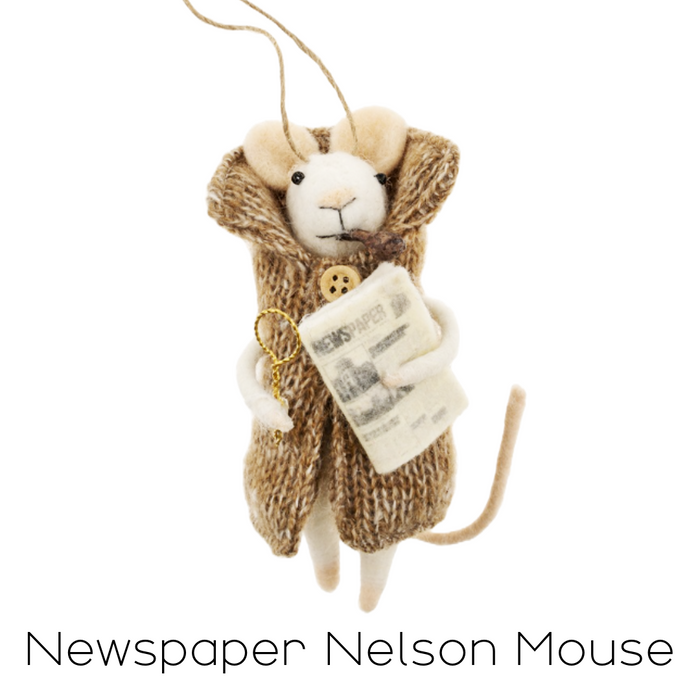 Felt Mouse Ornament - Newspaper Nelson Mouse