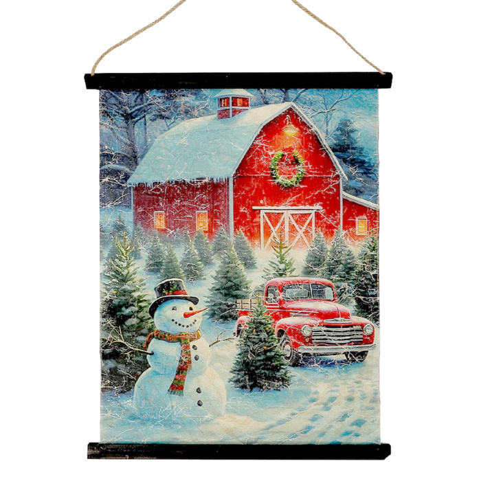 Crinkle Paper Wall Hanger - Snowman at the Barn