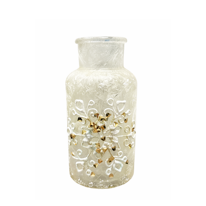 Frosted Glitter Snowflake Glass Jar