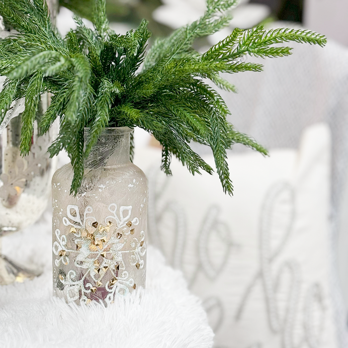 Frosted Glitter Snowflake Glass Jar