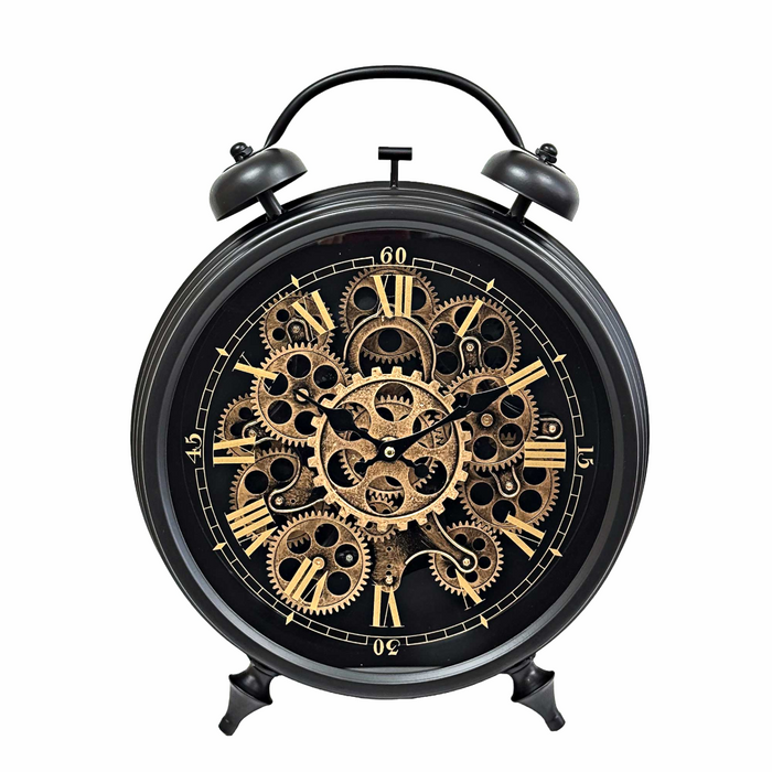 Black Moving Gears Table Clock