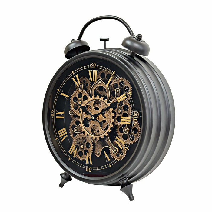 Black Moving Gears Table Clock