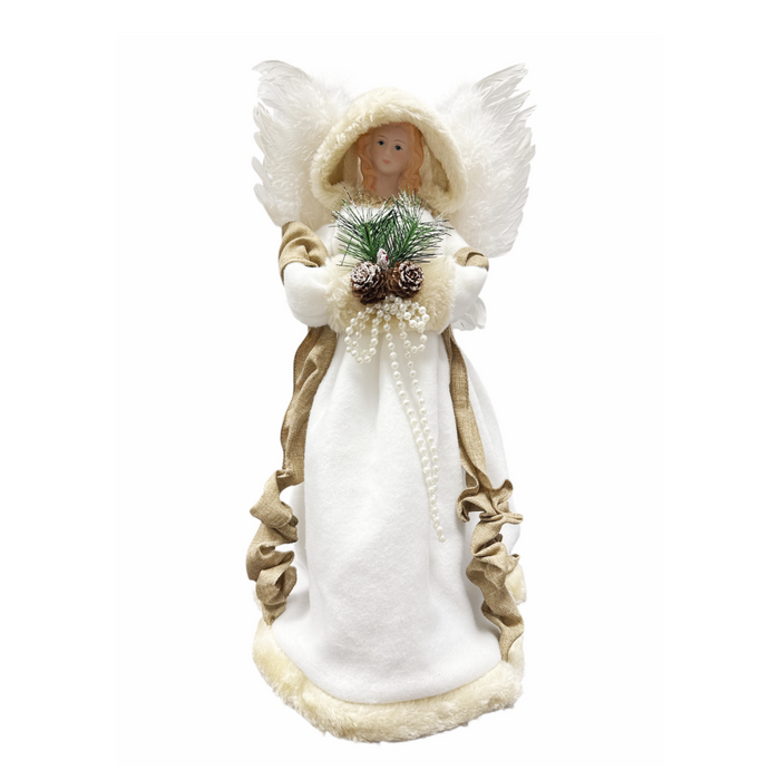 16" Ivory Angel Tree Topper with Feather Wings