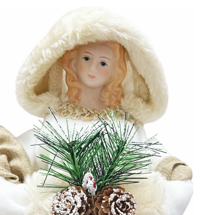 16" Ivory Angel Tree Topper with Feather Wings