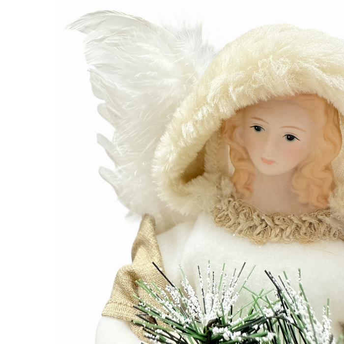 16" Ivory Angel Tree Topper with Feather Wings