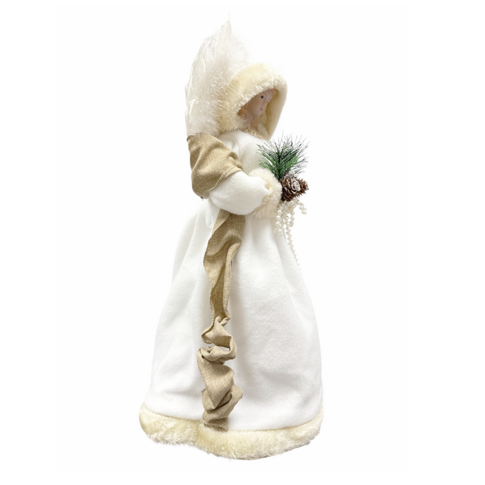 16" Ivory Angel Tree Topper with Feather Wings