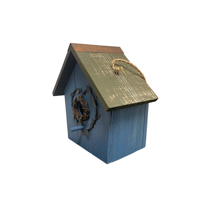 8.5" Rustic Birdhouse - Blue/Green