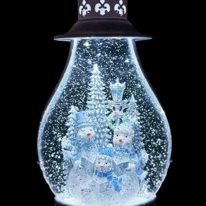 14" Musical LED White Lantern Snow Globe with Snowmen
