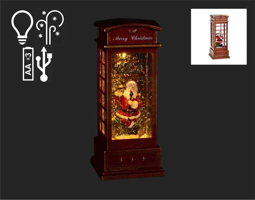 10" LED Phone Booth with Santa Snow GLobe