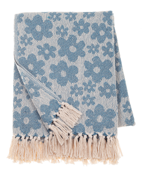 Woven Floral Throw - Blue 60x50