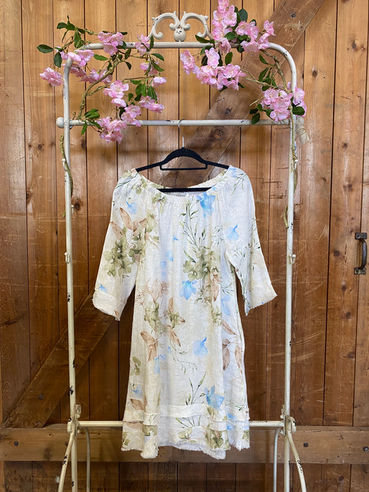 Linen Off The Shoulder Dress - Floral