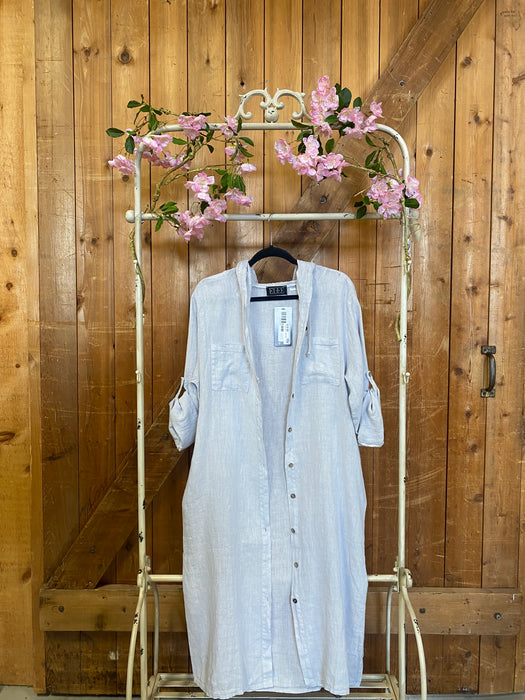 Linen Hooded Button Up Dress