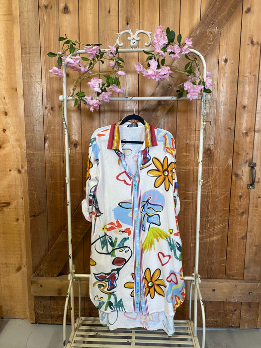 Vibrant Floral Dress - Linen