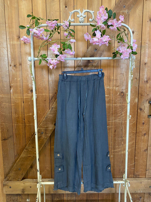 Linen Draw String Pants - Charcoal