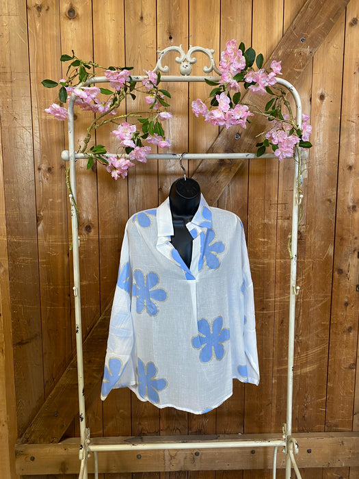 Sky Blue Flower Blouse