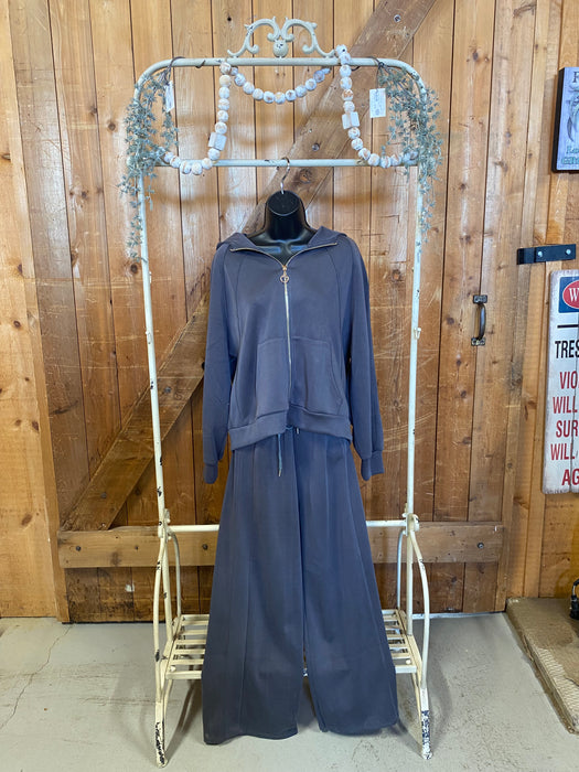 Wide Leg Track Pants - Grey