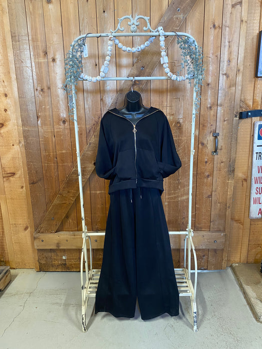 Wide Leg Track Pants - Black