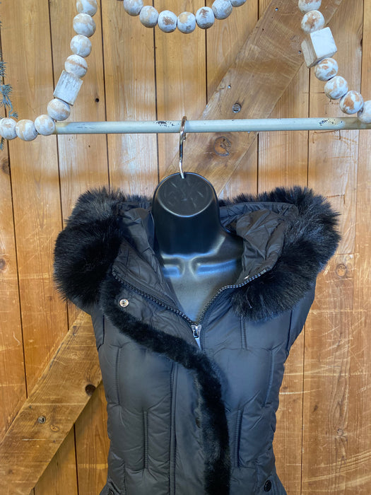 Black Puffer Vest with Fur
