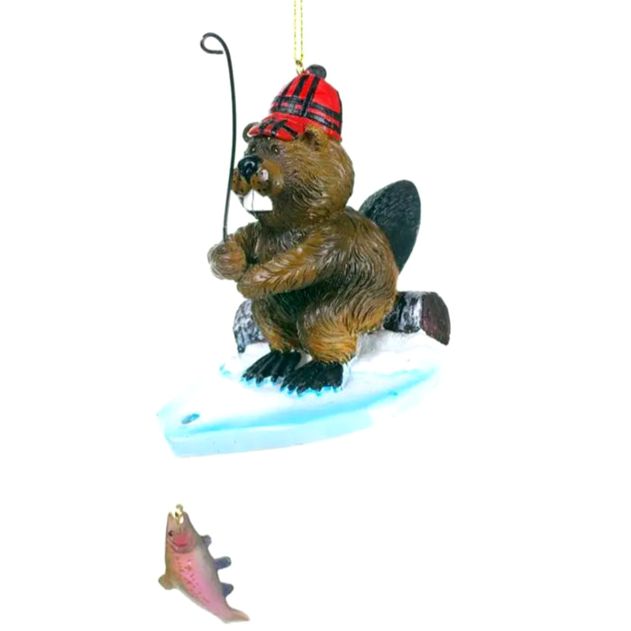 3" Ice Fishing Beaver Ornament