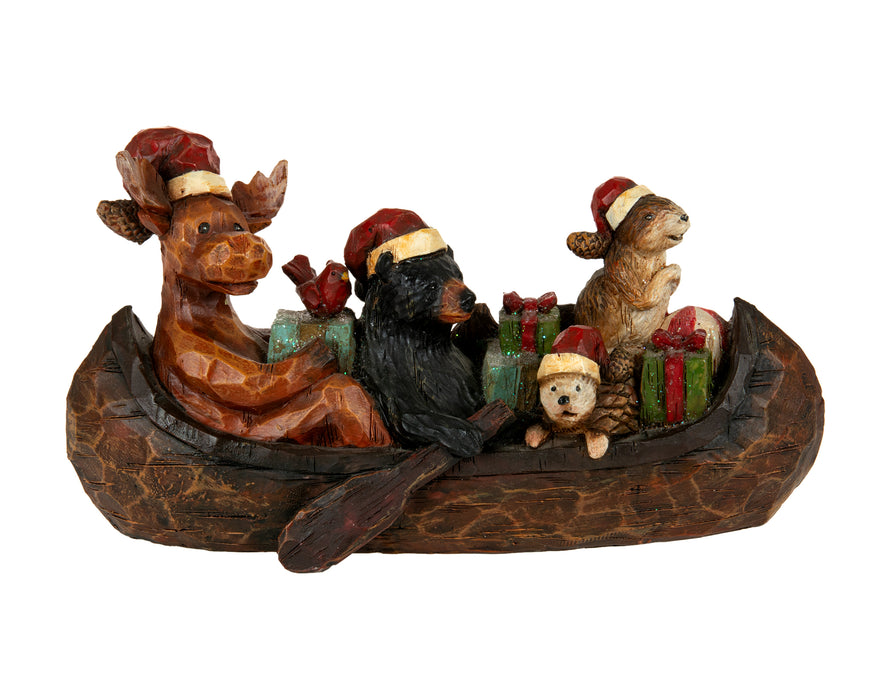 Woodland Animals in Canoe Statue