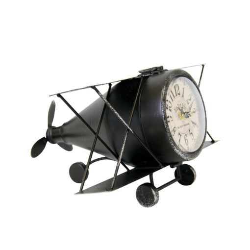 Rustic Vintage Airplane Table Clock - Black