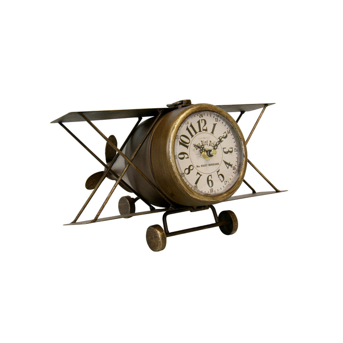 Classic Metal Airplane Table Clock - Bronze
