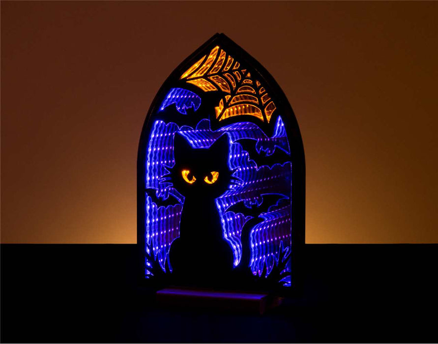 12" Halloween Cat in Spooky Window Infinity Light