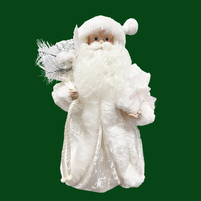 12" White Santa with Sack Tree Topper.