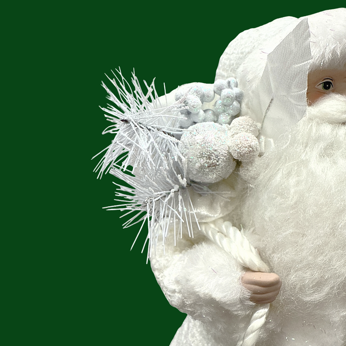 12" White Santa with Sack Tree Topper.