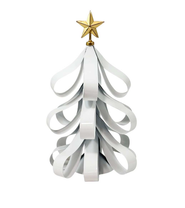 12" Metal White Tree with Gold Star
