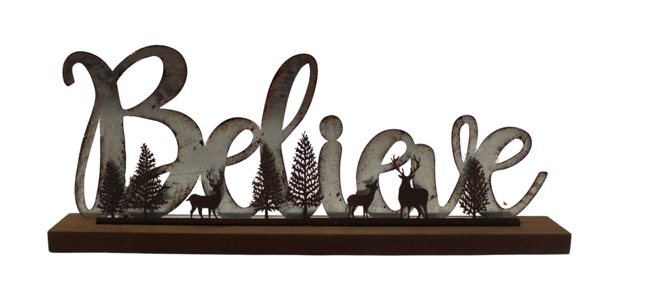 15" x 6" Metal "Believe" Christmas Sign