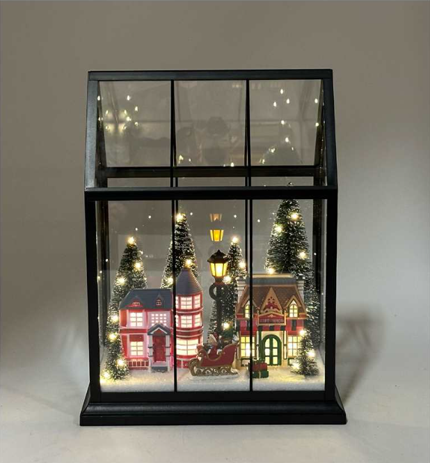 13" Christmas Village in Lantern