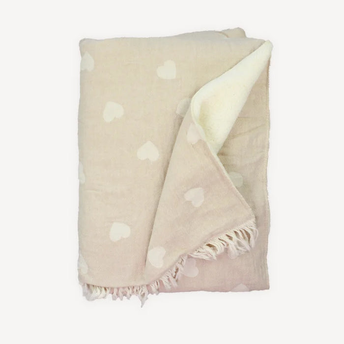 Crinkle Fleece Lined Throw - Hearts