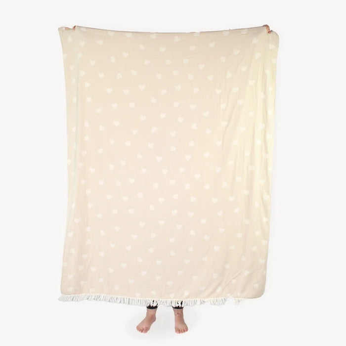 Crinkle Fleece Lined Throw - Hearts