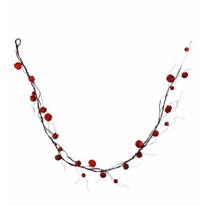 60" Red Jingle Bell Curly Twig Garland